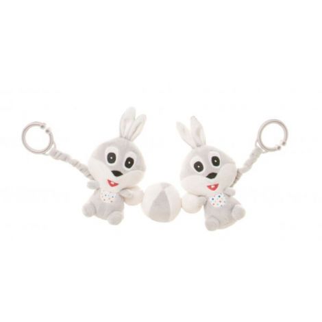 Jucarie zornaitoare plusata pentru carucior 4Baby PRAM TOY Iepurasi Gri R11 - imagine 6
